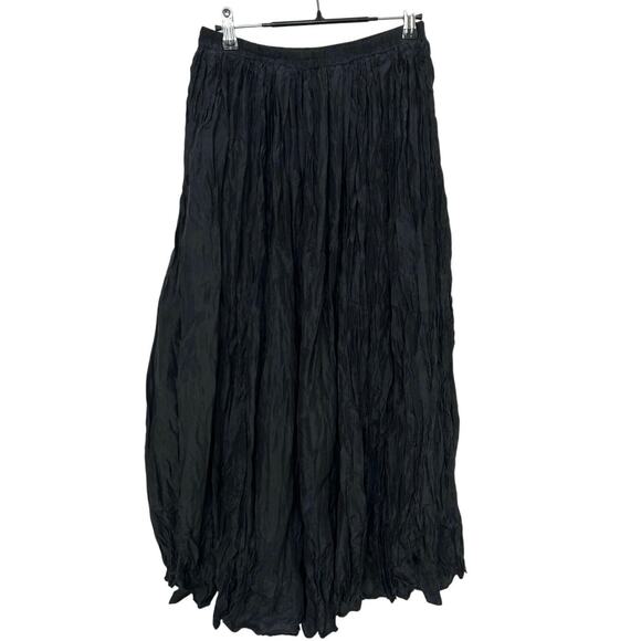 Vtg Moda Int’L Black Silk Broomstick Crinkle Midi Skirt Forest Fairy Witchy Sz L - Picture 1 of 9